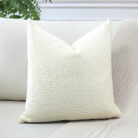 OTOSTAR Set of 1 Textured Boucle Throw Pillow Covers Square Pillow Cases Cozy Soft Decorative Couch Cushion Case for Chair Sofa Bedroom Living Room Home Decor 18 x 18 Inch, Cream Beige