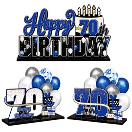 LINGTEER Happy 70th Birthday Blue Acrylic Table Topper Centerpieces Set - Cheers to Seventy Years Old Birthday 70th Bday Party Gift Decorations.