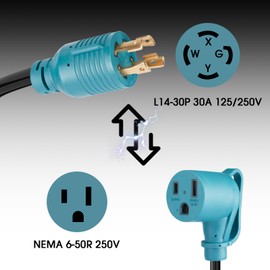 Welder Adapter Cord, L14-30P Twist-Lock Male to 6-50R Female, 4 Prong 30 Amp to 3 Prong 50 Amp Generator to Welder Adapter Power Cord, 10 AWG Heavy Duty,ETL Listed (15FT)