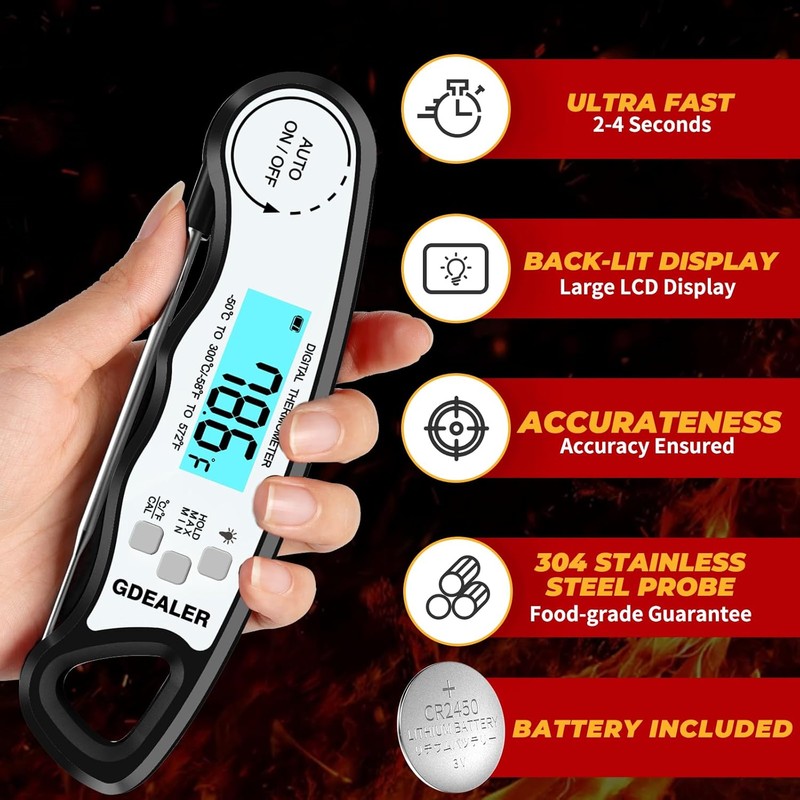 GDEALER Meat Thermometer Digital Instant Read Food Thermometer Waterproof Ultra-Fast