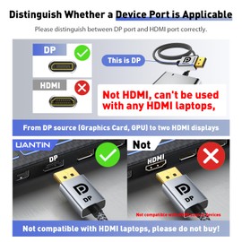 UANTIN DisplayPort to Dual HDMI Adapter | 4K 60Hz DP Source to HDMI Splitter Extended Display Adapter for Dual Monitors,Display Port Converter for NVIDIA, AMD Graphics Card