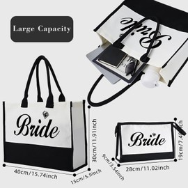 BUZCOZY Bridal Shower Gifts,Engagement Bachelorette Party Canvas Tote Beach Bag Makeup Bag for Bride to Be,Gift for Wedding