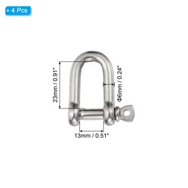 PATIKIL Screw Pin Shackle 6mm 1/4" 220lb, 4Pcs 316 Stainless Steel Forged D Shackle Marine Grade for Chains Wire Rope Outdoor, Silver