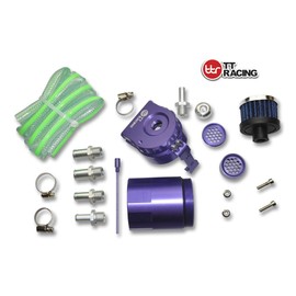 TT Racing Aluminum Oil Catch Can Reservoir Tank Baffled DUAL Chamber Filter Purple 0.5L w/Breather