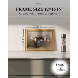 HUARCEY Gold Framed Canvas Wall Art Prints, Bathroom Vintage Decor Aesthetic, Classical Roses Floral Paintings Farmhouse Wall Decor, Retro Decoration for Bedroom Living Room, 12x16Inch