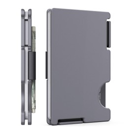 MIFANYO Geldbörse für Männer, Minimalistischer Metallkartenhalter, Slim Fronttaschen-Geldbörsen mit Geldriemen, RFID-Schutz, Grau, P05