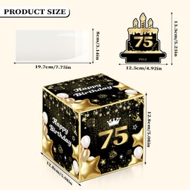 Joycard 75th Birthday Money Box for Women Men, 75 Years Old Birthday Decorations, Fun Pull-Out Cash Gift Box for Parties, Ideal for 75th Birthday Surprises （with 35PCS Bags）