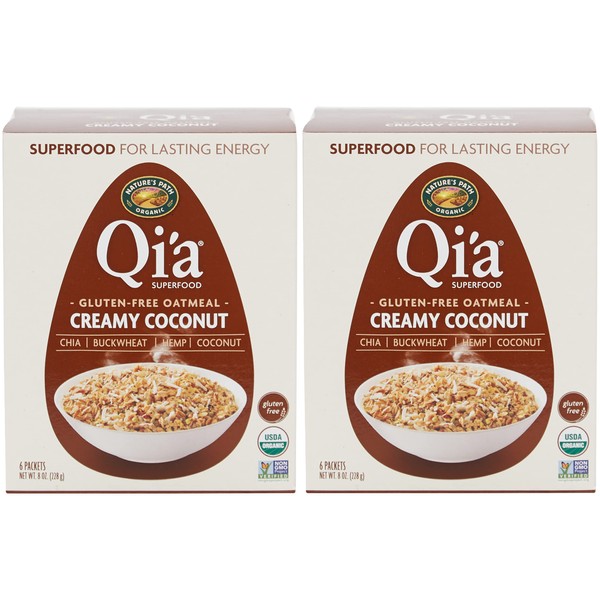 Qi'a Superfood Organic Hot Oatmeal - Creamy Coconut - 2 Boxes with 6 Packets Each Box (12 Packets Total) (8 oz each)