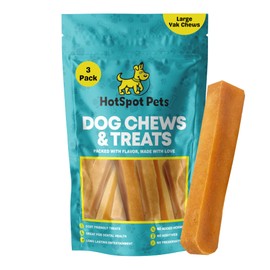 hotspot pets Yak Cheese Himalayan Dog Chews for Large Breed Aggressive Chewers - All Natural Gluten Free Large, Long-Lasting & Thick Yak Dog Bones (Large - 3 Pack)