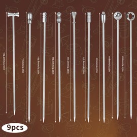 VelvetGlow Martini Cocktail Picks 9 Pcs, 4.1 Inch Stainless Steel Olive Spears, Reusable Garnish Sticks for Drinks and Appetisers, Bar Accessories, Silver