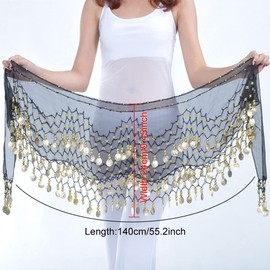 Women's Belly Dance Belt, Dance Cloth with Coins for Belly Dance, Chiffon Hip Scarf, Belly Dance Coin Cloth, Belly Dance Costume, Hip Scarf Skirt, Belly Dance Coin Belt, Dance Cloth, Belly Dance