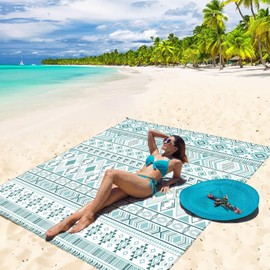 WIWIGO Beach Blanket Waterproof Sandproof Beach Mat 79" X 83" /10'x9'for 2-8 Adults Quick Drying Outdoor Picnic Mat Beach Accessories for Travel, Camping, Hiking