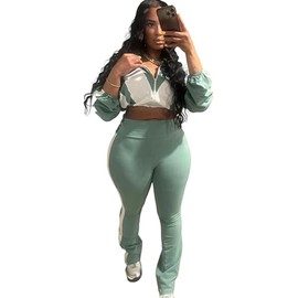 Women Tracksuit Set 2 Piece Sweatsuit Outfits Long Sleeve Full Zip Up Cropped Jacket and Leggings Pants Workout Jogger Sets