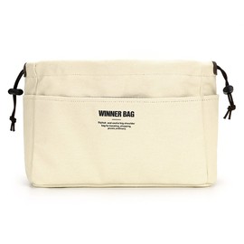 IGNPION 10 Pockets Tote Bag Organiser Insert Pouch Felt Handbag Liner Travel Cosmetic Pocket Purse Organiser - Stand on its Own (Beige, Small)