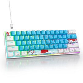 SbocKeeb 60% Mechanical Keyboard White and Blue, Compact 60 Percent Gaming Keyboard RGB Backlit, 61 Keys Mini Keyboard, USB Wired Office Keyboard for Windows Mac Laptop PC (61 Blue/Blue Switches)