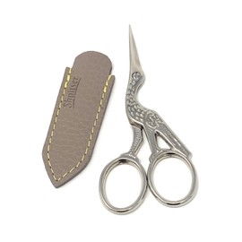 Henbor Eye Brow Shaping Scissors - Premium Nickel Plated Special Carbon Steel Professional Grooming Eye Brow Hair Care Tool With Protective SHPITSER Genuine Leather Sleeve | Handcrafted in Italy