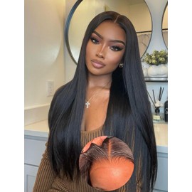 ORIGINAL QUEEN OQ Hair Glueless Wigs Human Hair Pre Plucked Pre Cut 24Inch 5X7 Straight Lace Front Wigs Human Hair Wear and Go Wigs for Women