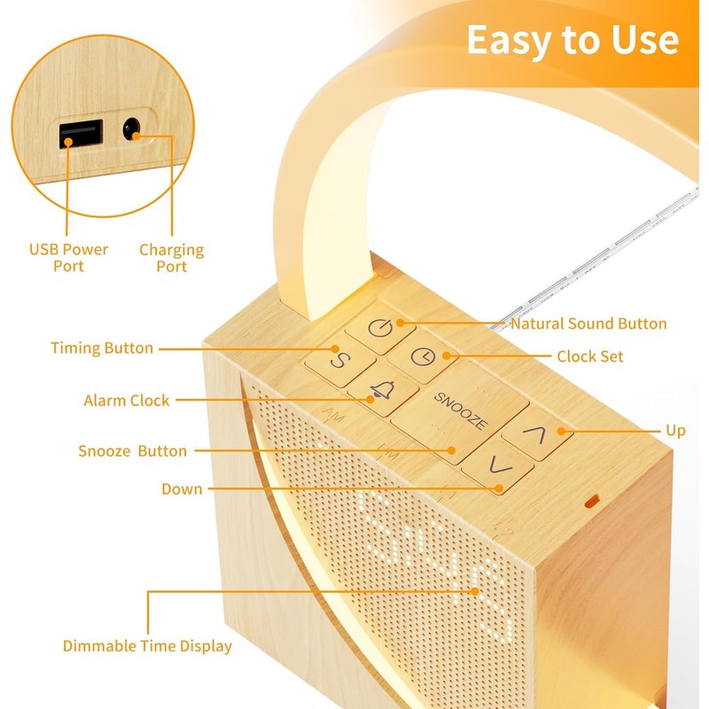 Vnoeom Alarm Clock Bedside Lamp, Touch Table Lamp with Natural