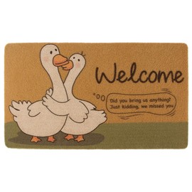 FEXIA Welcome Mat for Home Entrance Outdoor Indoor Front Door Mat with Goose Pattern Imitation Natural Coir 29x17”