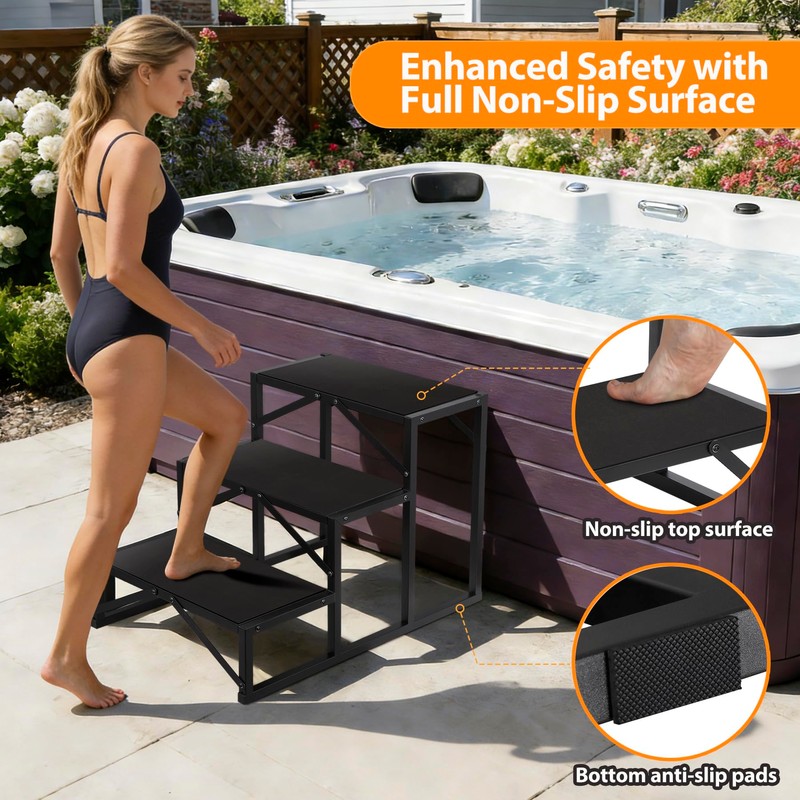 3-Step Heavy Duty Hot Tub Step, 500LBS Capacity, 24″ High