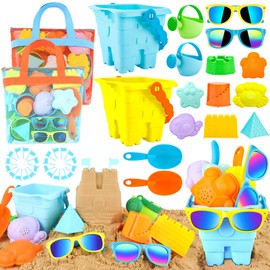 Luucio 42 PCS Beach Toys and Sand Toys, Sandbox Toys Beach Toys for Kids 3-10, Kids Beach Toys with Sand Bucket, Mesh Bags, Kids Sunglasses, Sand Castle Toys for Beach, Sand Toys for Toddlers Age 3-5