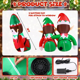 Jenaai 3 ft Christmas Inflatable Elf Lean Out Window LED Lights Outdoor