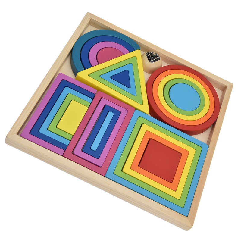 Baby Blocks Stacking Puzzle Set Colorful Wooden Building Blocks Educational