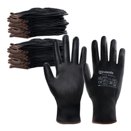 ANDANDA Safety Work Gloves, Seamless Knit Gardening Gloves with PU Coated, Ideal Work Gloves Men for General Work, Warehouse, Garden, Black M-24 Pairs