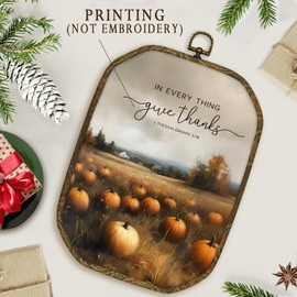 nvucamd Vintage Fall Christian Pumpkin Wall Art Decor Framed, Farmhouse Fall Bible Octagon Canvas Prints Wall Art, In Everything Give Thanks Hanging Decor for Bathroom Living Room Church, 10.2x7In