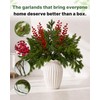 16Pcs 25'' Christmas Greenery with Red Berries,Artificial Pine Branches, Artificial