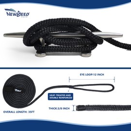 MALZE-NEWSEED Dock Lines 2 Pack 3/8" x 35' Double Braided Nylon Boat Rope with 12" Eyelets, Marine Grade Premium Mooring Lines for Docking, Black
