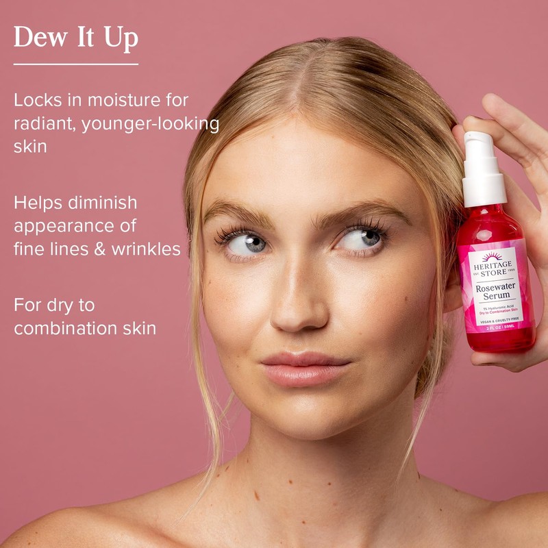 HERITAGE STORE Rosewater Facial Serum, 1% Hyaluronic Acid - Deep
