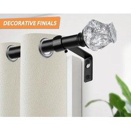 Curtain Rod Black 72 to 144 Inch, HOTOZON Heavy Duty Curtain Rods for Windows, 1 Inch Decorative Single Drapery Rod with Exquisite Translucent Twisted Finials, Black