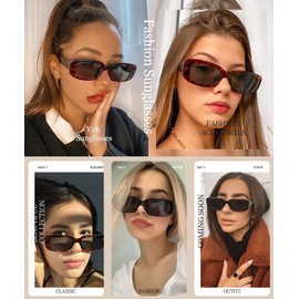 Dollger Rectangle Sunglasses for Women Trendy Retro Fashion Sunglasses Rectangle Frame Eyewear BLACK+LEOPARD