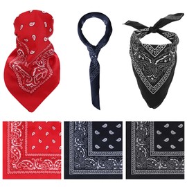 Molain Pack of 3 Unisex Paisley Bandanas Cowboy Bandana Multifunctional Handkerchiefs Paisley Pattern Headscarf, 54 x 54 cm, Black + red + dark blue
