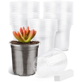 PACETAP 60Pack 3.5 Inch Reinforced Clear Nursery Pots with Drainage Holes, Variety Pack Plastic Plant Pots with 20 Plant Labels for Indoor Outdoor Flower Seed Starter