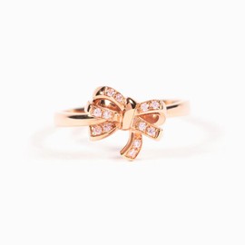 Lcenbk Bow Ring Mother Daughter Friendship Promise Ring 925 Sterling Silver 14K Rose Gold Plated Exquisite for Women Bow Zircon Ring Valentine's Day Gift Christmas Birthday Gift for Mom Size 6-9,