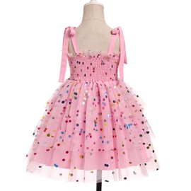 IDOPIP Baby Girls Sequin Confetti Tutu Dress Summer Sleeveless Smocked Backless Princess Birthday Party Dresses Toddler Little Girl Easter Communion Pageant Sundress Clothes Pink Confetti 5-6 Years