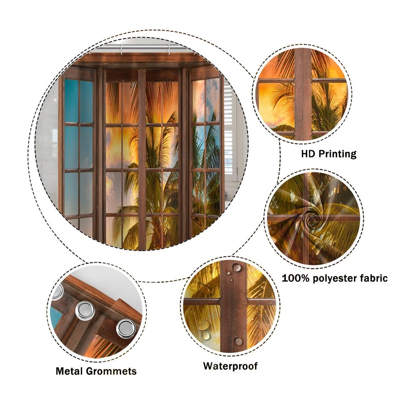 Umpoo Tropical Ocean Beach Shower Curtain Rustic Wood Window View