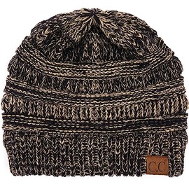 C.C Trendy - Gorro de punto trenzado grueso y suave y elástico, 2 tonos negro/beige oscuro, One Size