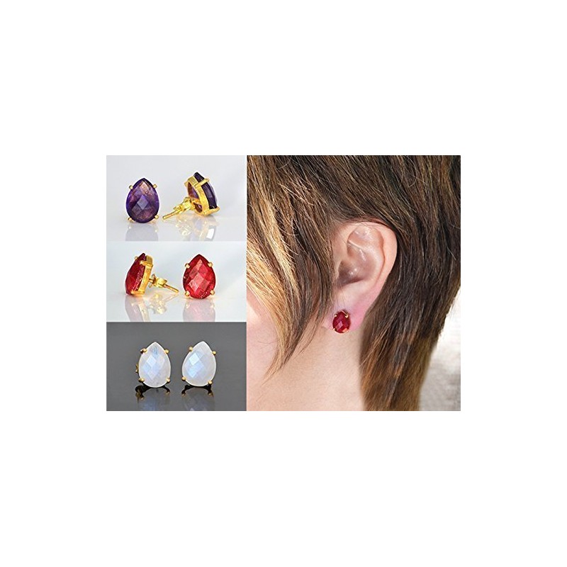 Pink Chalcedony stud earrings, everyday earrings, Vermeil Gold or silver,