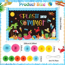 Tudomro Summer Bulletin Board Decorations with 12 Paper Fans Summer Beach Classroom Bulletin Board Backdrop Set Palm Fruits Ice Cream Slippers design for Tropical Hawaii Holiday School Home Wall Decor