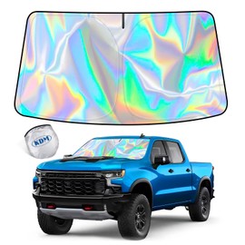 KDM Laser Silver Style Windshield Sun Shade Fit for 2019-2025 Chevy Silverado 1500 (Regular cab Crew cab Double Cab 2/4Door) Foldable Front Windows Sunshade Visor Protector Blocks UV Rays Heat