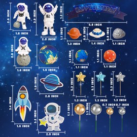 Yisquar - cifras de astronauta para tartas espaciales, 32 unidades, espacio exterior, decoración de tartas de cumpleaños, cifras espaciales, estrellas de planeta, cohete y bolas de perlas satélite, para fiesta temática espacial, baby shower