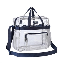 Bagenius Clear Tote Bag Stadium Approved, 12x6x12 Game Day Clear Satchel Bag with Shoulder Strap for Concert Work and Sports, Navy