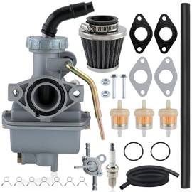 CARBBIA PZ20 Carburetor Carb Kit with Inline Shut Off Valve Petcock Spark Plug Air Filter Fuel Line Compatible with Taotao ATA-125D ATV Compatible with Honde XR70 XR80 CRF70 CRF80F Dirt Pit bike