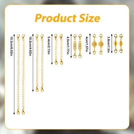 6pcs Necklace Extender Chains, 3 Sizes Bracelet Extender with 6pcs Double Magnetic Lobster Clasp, Extension Chains Bracelet Jewelry Extenders for Women Jewelry Crafts Making(Gold)