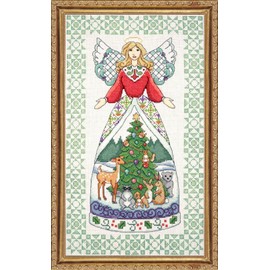 Tobin DW2809 Counted Cross Stitch Kit, 9 by 15-Inch, Winter Angel-Jim Shore ,Green, 14 Count