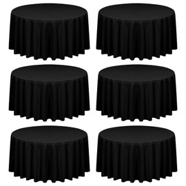 Round Tablecloth 120 Inch 6 Pack Black Polyester Tablecloths for Round Tables Wrinkle and Stain Resistant Fabric Soft Table Cover Suit for Dining Weddings Birthday Parties and Banquets