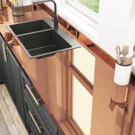 WESTICK 394"x15.8" Copper Mirror Wallpaper Glossy Metallic Wallpaper Flexible Non Glass Mirror Stickers for Walls Peel and Stick Brown Gold Contact Paper for Appliance Countertops Cabinets DIY Crafts